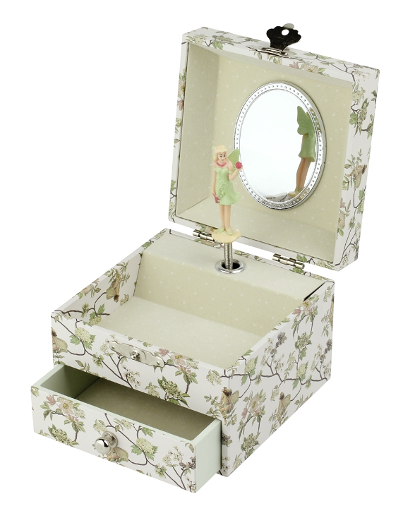 Trousselier | Houten Muziekdoos l Kubus 10,5 x 8,5 cm | Flower Fairies© | Narcisse | Strauss | Blauwe Donau