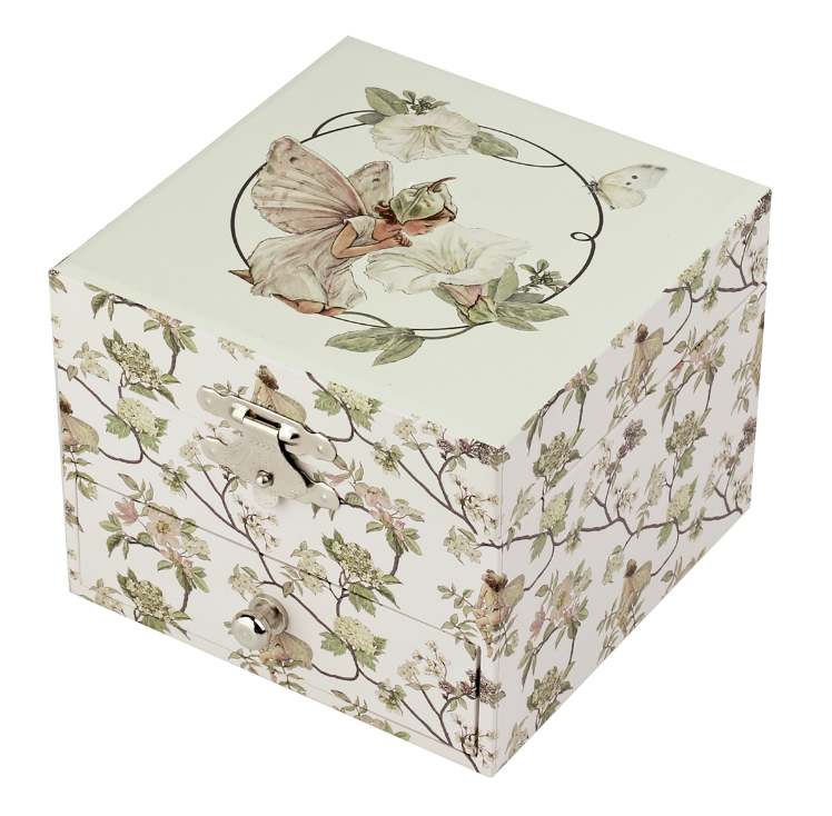Trousselier | Houten Muziekdoos l Kubus 10,5 x 8,5 cm | Flower Fairies© | Narcisse | Strauss | Blauwe Donau