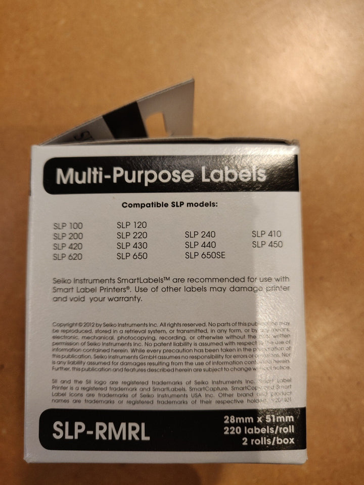 Seiko Instruments USA Inc. | SLP - RMRL | Seiko verwijderbare multifunctionele labels | Wit | 28mm x 51 mm | 2 rolls in box - Kleine Eland