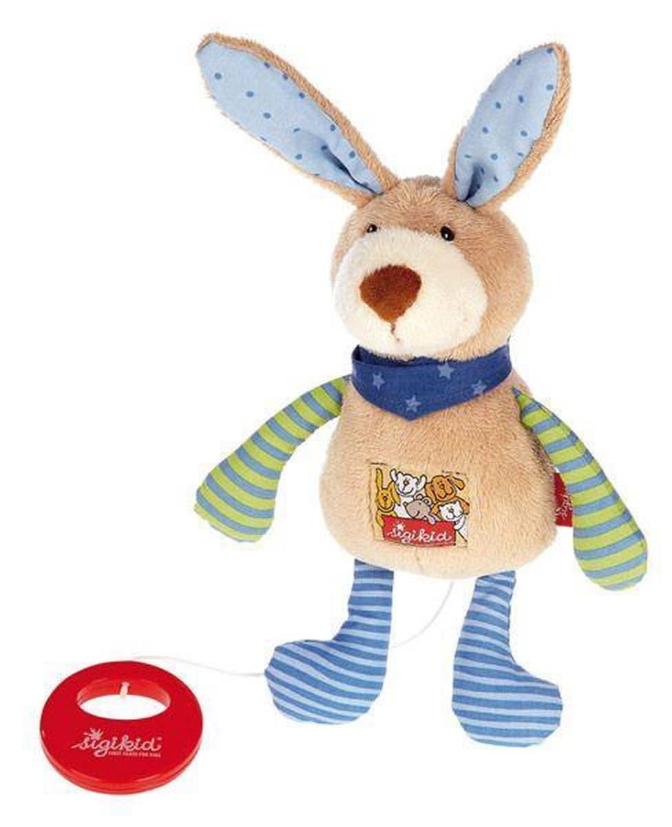 Sigikid | Knuffel inclusief Muziekdoosje met Trekkoord | Konijn | Melody: Various | 22 cm | 0+ - Kleine Eland