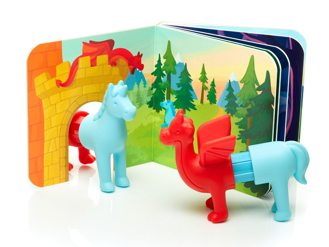 Dragon et licorne magnétiques SmartMax Fantasy Friends près du livre d’images