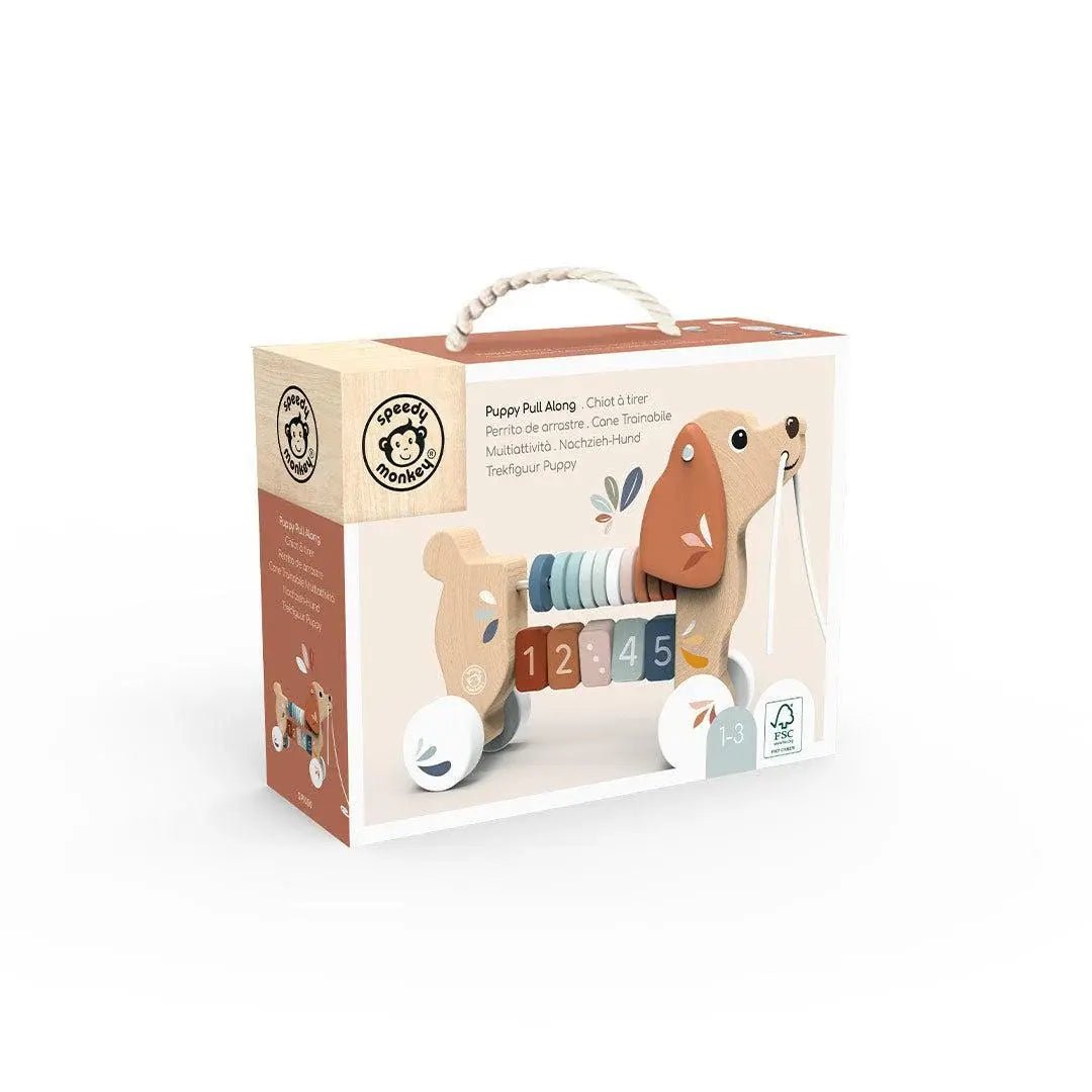 Speedy Monkey | Houten Trekfiguur | Puppy | 7,3 x 17,2 x 25 cm | 1+ - Kleine Eland