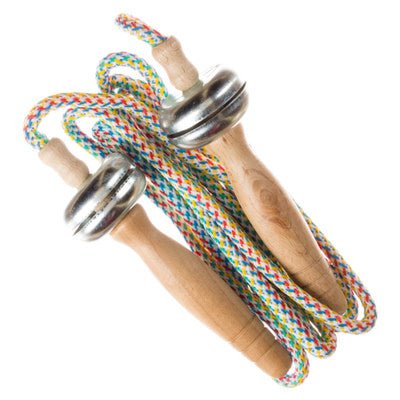 Springtouw met Belletje | Naturel, Oranje, Groen of Geel | Handvat 9,5 cm | Touw 2 meter | 5+ - Kleine Eland