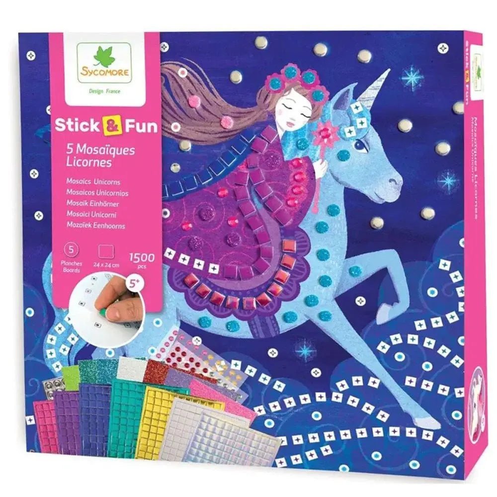 Sycomore | Stick'n Fun | 5 Large Mosaiques | Unicorns | 5+ - Kleine Eland