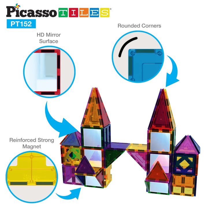 Tactic | PicassoTiles | Block Design and Mirror Building Set | 152 Pieces | 3+ - Kleine Eland
