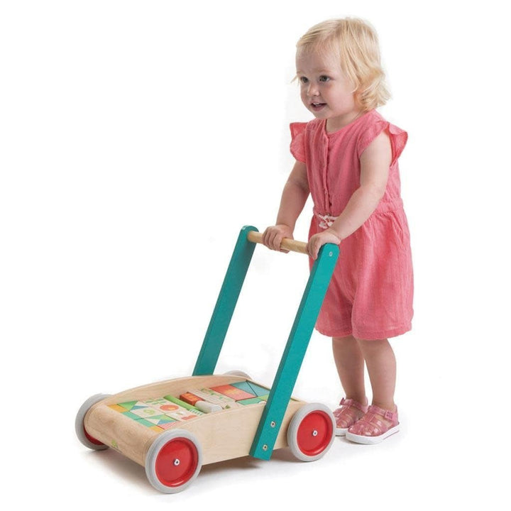 Tender Leaf Toys | Baby Block Babywalker | Duwwagen | inclusief 29 Houten blokken | +18 mnd - Kleine Eland