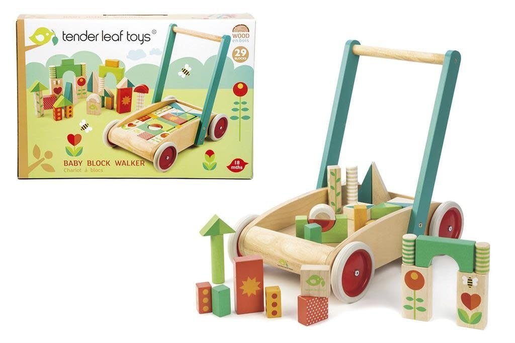 Tender Leaf Toys | Baby Block Babywalker | Duwwagen | inclusief 29 Houten blokken | +18 mnd - Kleine Eland
