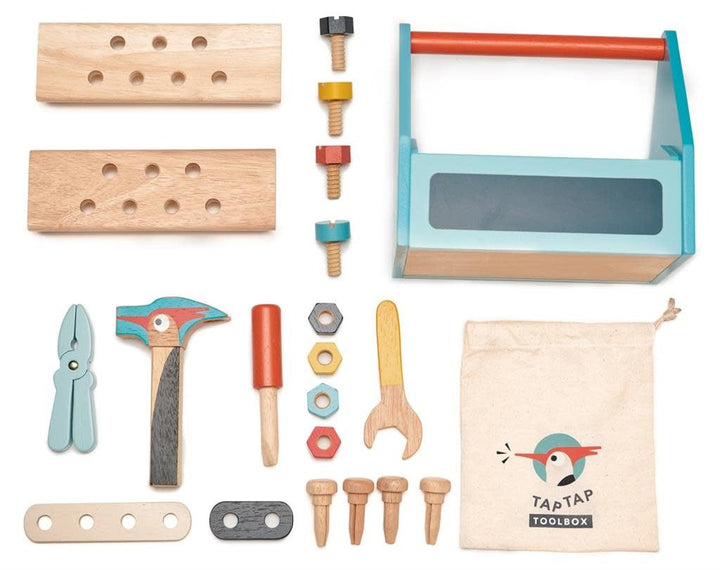 Tender Leaf Toys | Houten Gereedschapskist | 22 delig | 23 x 15 x 20 cm |3+ - Kleine Eland