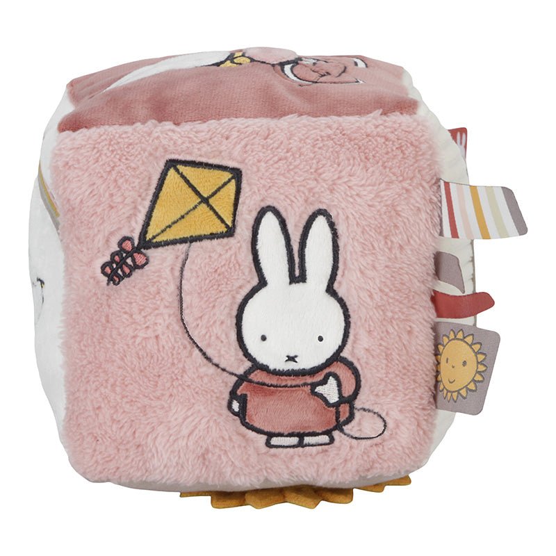 Tiamo | Stoffen Kubus | Activiteitenkubus met rammelaar | Nijntje | Fluffy Pink | 14 cm | 0+ - Kleine Eland