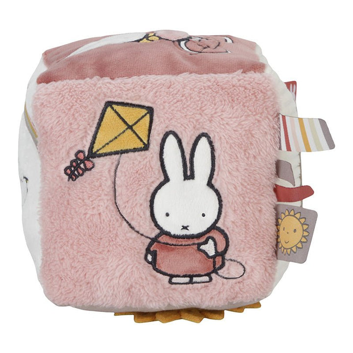 Tiamo | Stoffen Kubus | Activiteitenkubus met rammelaar | Nijntje | Fluffy Pink | 14 cm | 0+ - Kleine Eland