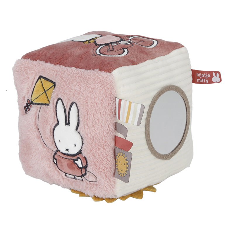 Tiamo | Stoffen Kubus | Activiteitenkubus met rammelaar | Nijntje | Fluffy Pink | 14 cm | 0+ - Kleine Eland