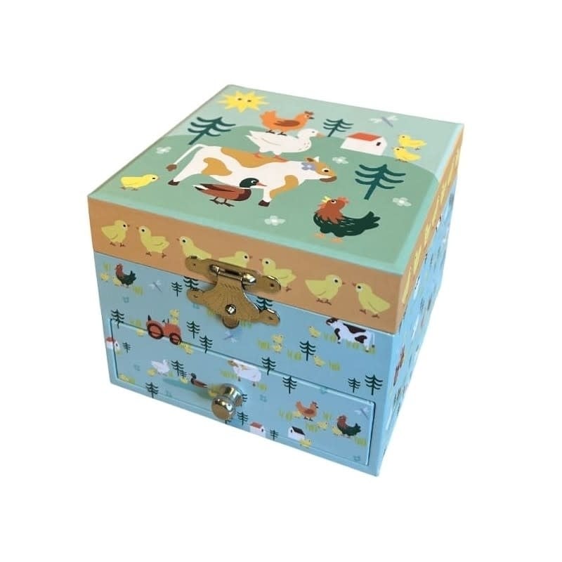 Trousselier | Houten Muziekdoos l Kubus 10,5 x 8,5 cm | Kubus | Farm | Vivaldi | the Spring - Kleine Eland