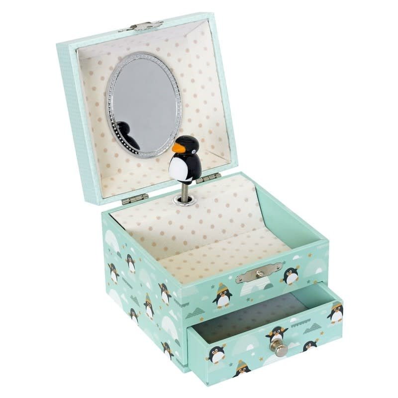 Trousselier | Houten Muziekdoos l Kubus 10,5 x 8,5 cm | Pinguin | Mozart's "Little Night Music - Kleine Eland