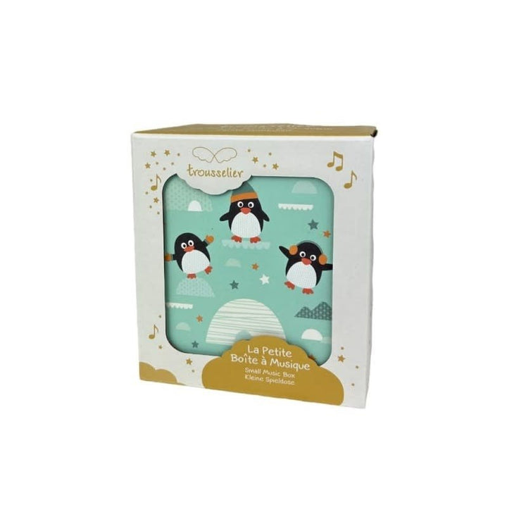 Trousselier | Houten Muziekdoos l Kubus 10,5 x 8,5 cm | Pinguin | Mozart&