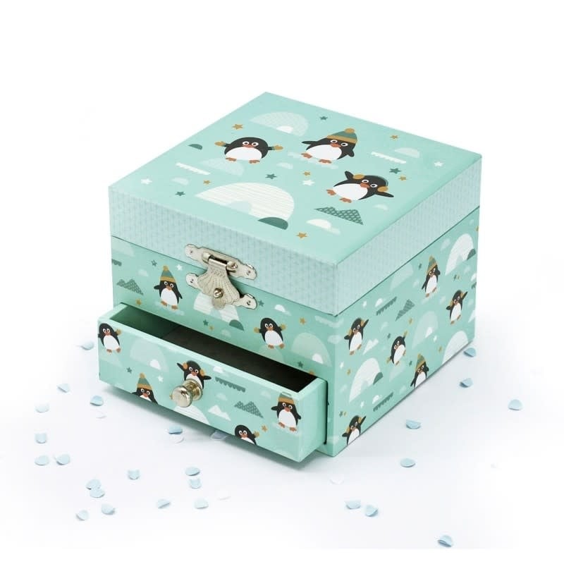 Trousselier | Houten Muziekdoos l Kubus 10,5 x 8,5 cm | Pinguin | Mozart's "Little Night Music - Kleine Eland