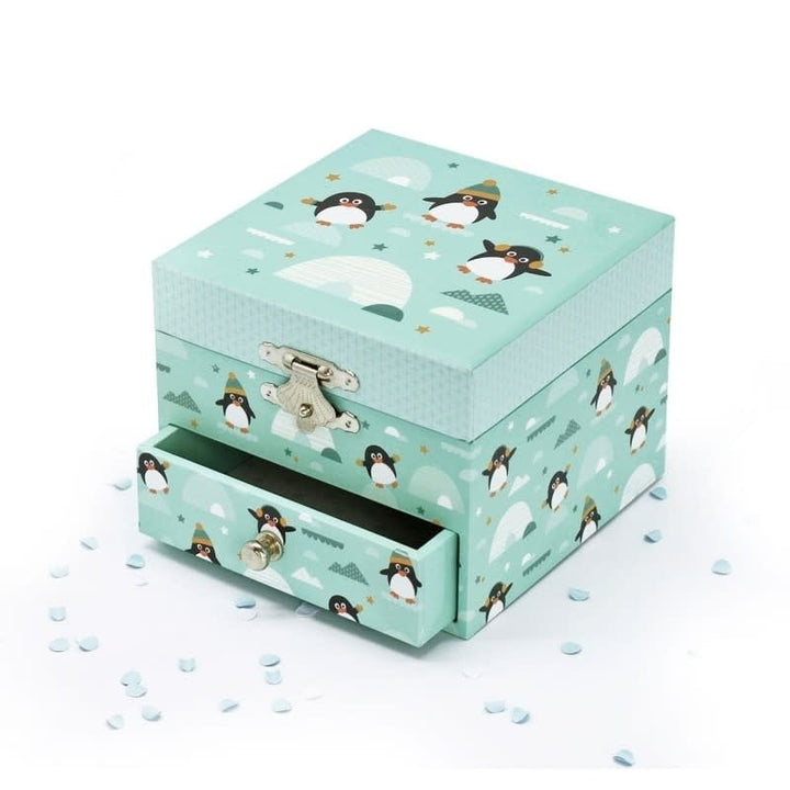 Trousselier | Houten Muziekdoos l Kubus 10,5 x 8,5 cm | Pinguin | Mozart&