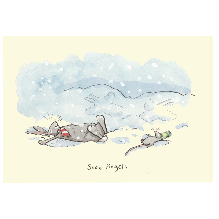 Twee muizen maken sneeuwengelen.