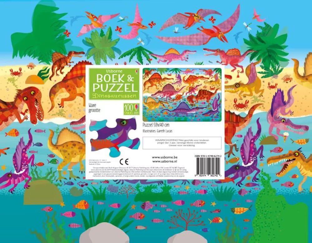 Usborne | Boek &amp; Puzzel | Dinosaurussen | 100 stukjes | 5+ - Kleine Eland