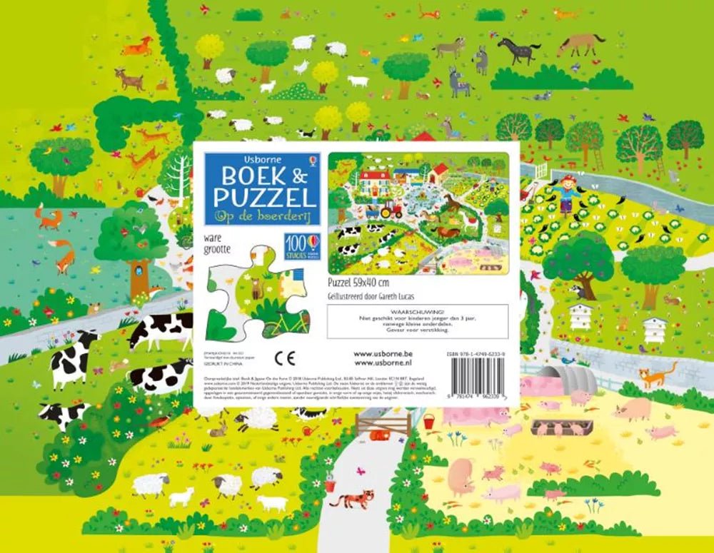 Usborne | Boek & Puzzel | Op de Boerderij | 100 stukjes | 5+ - Kleine Eland