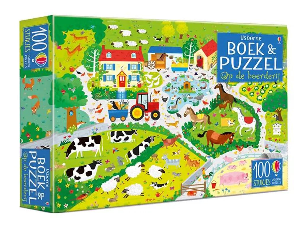 Usborne | Boek & Puzzel | Op de Boerderij | 100 stukjes | 5+ - Kleine Eland
