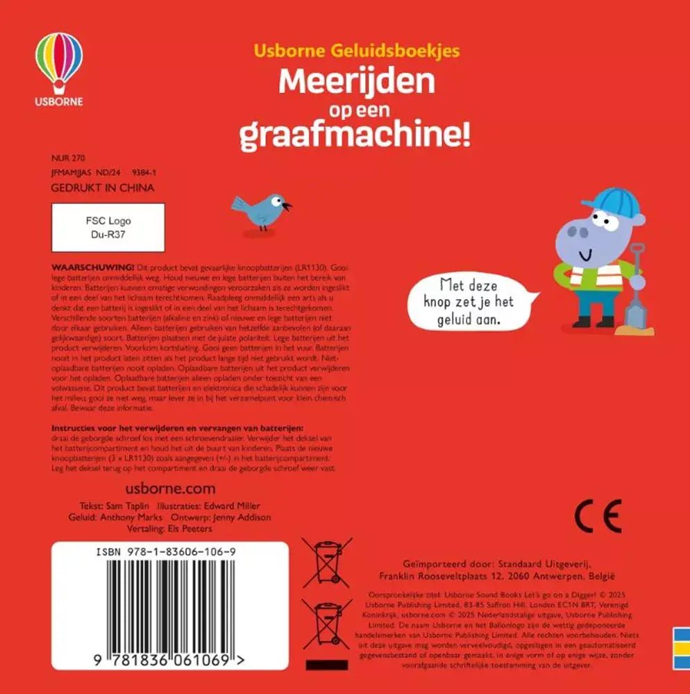 Usborne | Geluidenboek | Meerijden op een Graafmachine! | 1+ - Kleine Eland