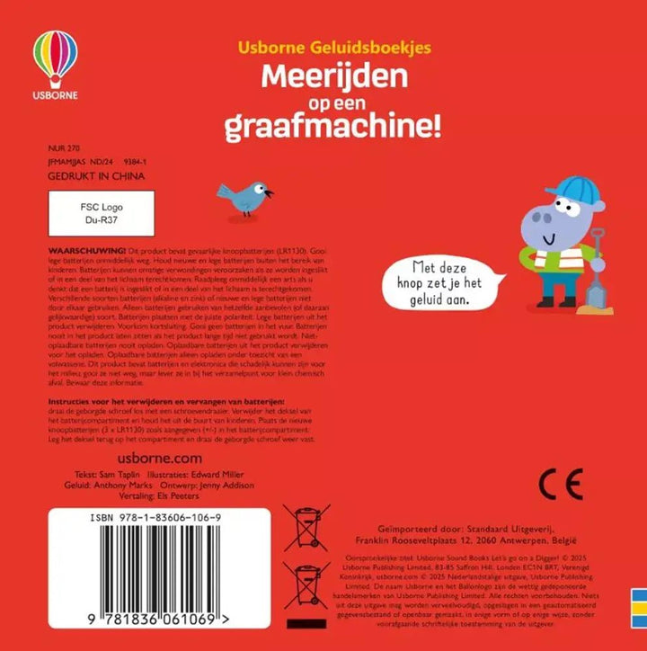 Usborne | Geluidenboek | Meerijden op een Graafmachine! | 1+ - Kleine Eland