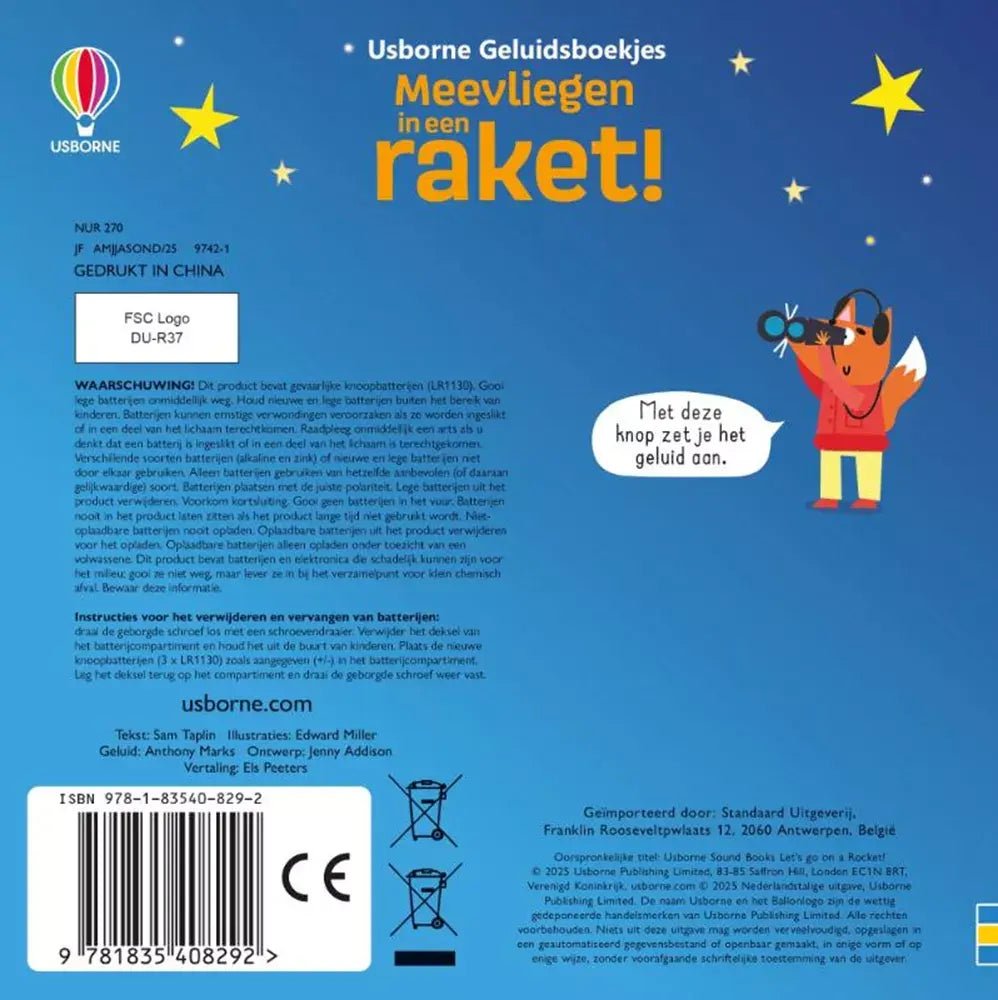 Usborne | Geluidenboek | Meevliegen in een raket! | 1+ - Kleine Eland