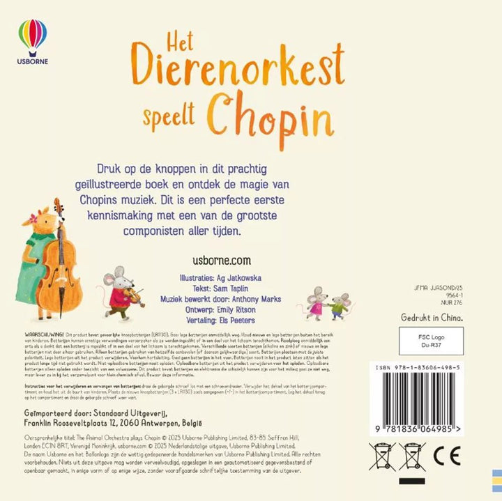 Usborne | Geluidenboek met Muziek | Het Dierenorkest speelt Chopin | 2+ - Kleine Eland
