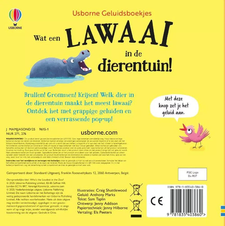 Usborne | Geluidenboek | Wat een lawaai in de Dierentuin! | 1+ - Kleine Eland