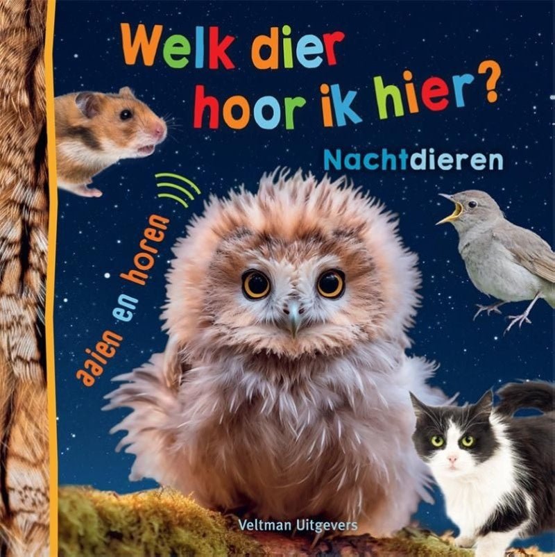 Veltman | Voel - en Geluidenboek | Welk Dier hoor ik hier? | Nachtdieren | +18 maanden - Kleine Eland