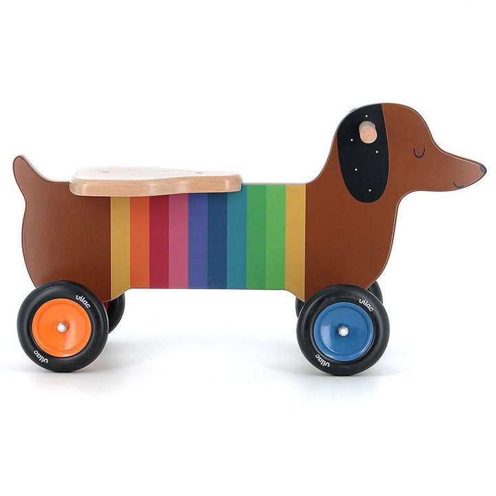 Vilac | Houten Loopfiets | Veelkleurige Tekkel | 59 x 22 x 33 cm | zithoogte 23,5 cm | 1+ - Kleine Eland