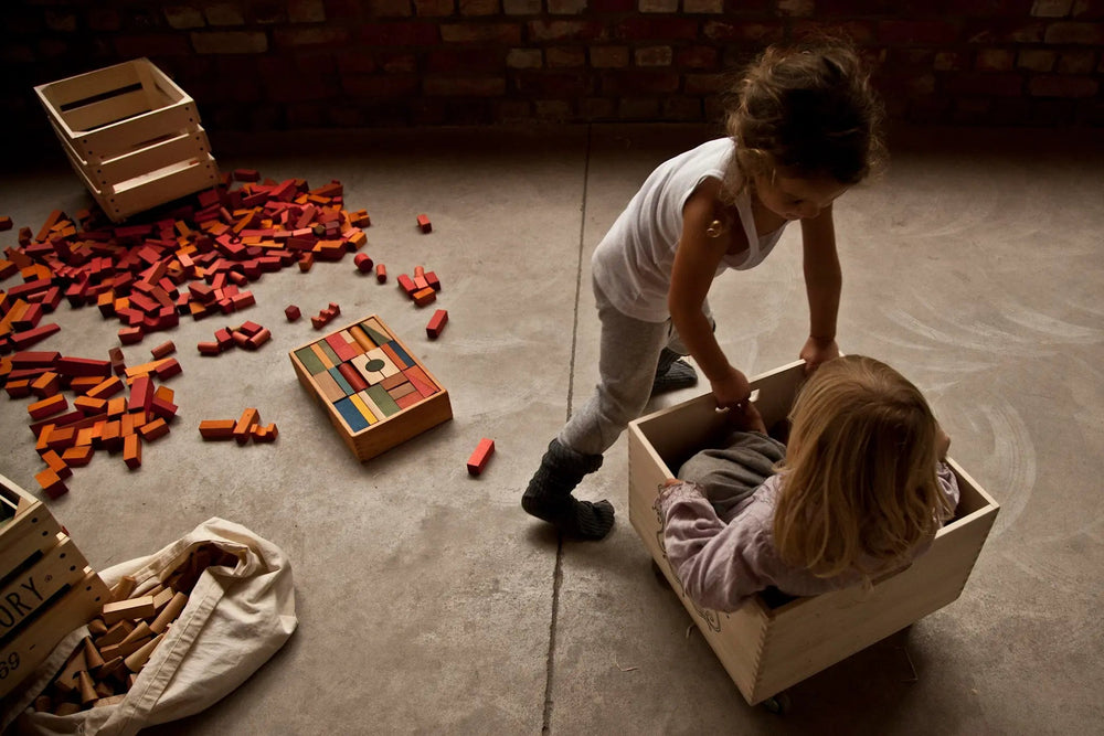Wooden Story | Gekleurde Houten Blokken | in houten tray | 30 stuks | 1+ - Kleine Eland