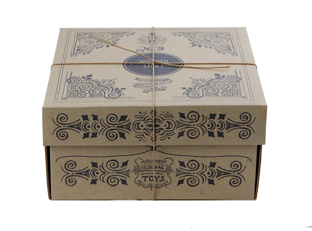 Wooden Story | Houten Vormenstoof | met 8 geometrische blokken | 16 x 16 x 9 cm1+ - Kleine Eland
