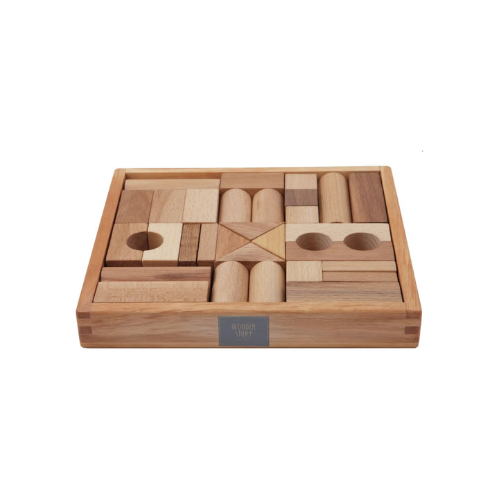 Wooden Story | Natuurlijke Houten Blokken | in houten tray | 30 stuks | 1+ - Kleine Eland